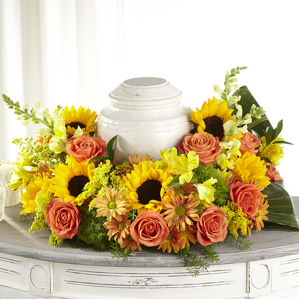 Faithful Sunflower Cremation Adornment – Magnolia Oaks Florist, Tyrone GA
